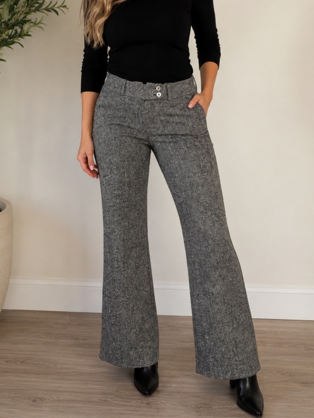 White House Black Market Gray Tweed Wool Silk Flare Dress Pants 6R
